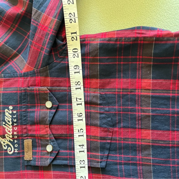 Indian Motorcycle Plaid Cotton Embroidered Western Pearl Snap Shirt M - Picture 8 of 13